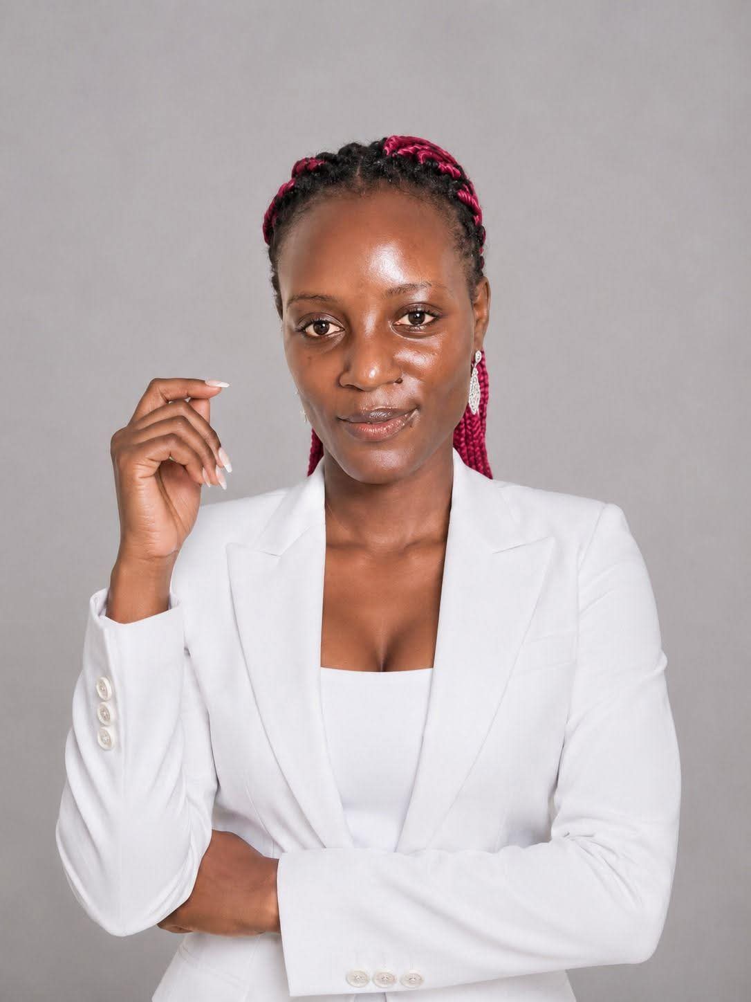 Joan Batila in a white blazer